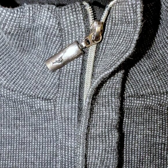 Tommy Bahama Men's | Cotton Quarter Zip Pullover Sweatshirt Black Gray | Medium - Picture 5 of 12